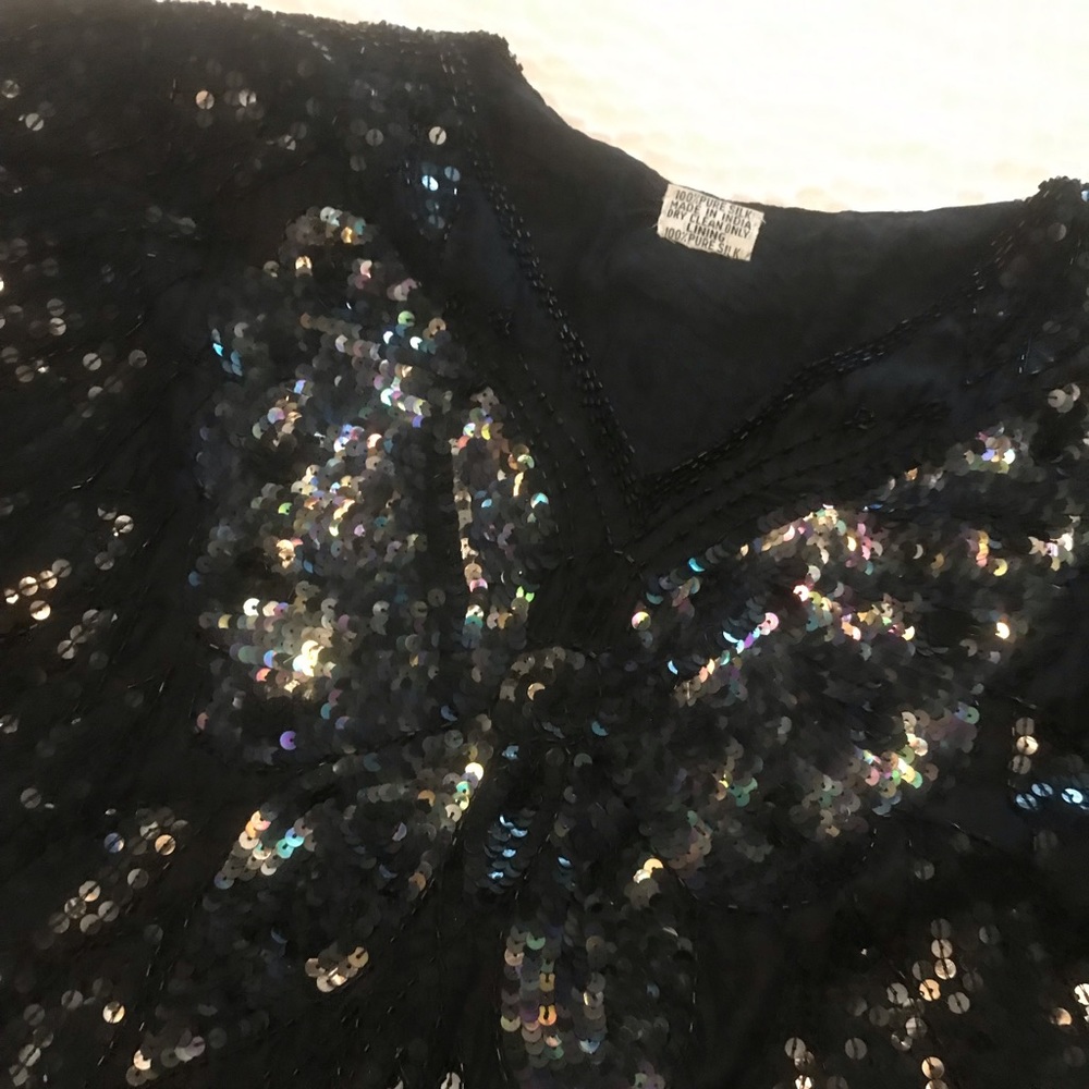 Vintage Black Sequin Butterfly Shawl Size M